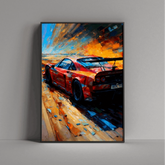 Dripster La Ferrari car poster with vibrant artistic rendering of a red sports car in motion